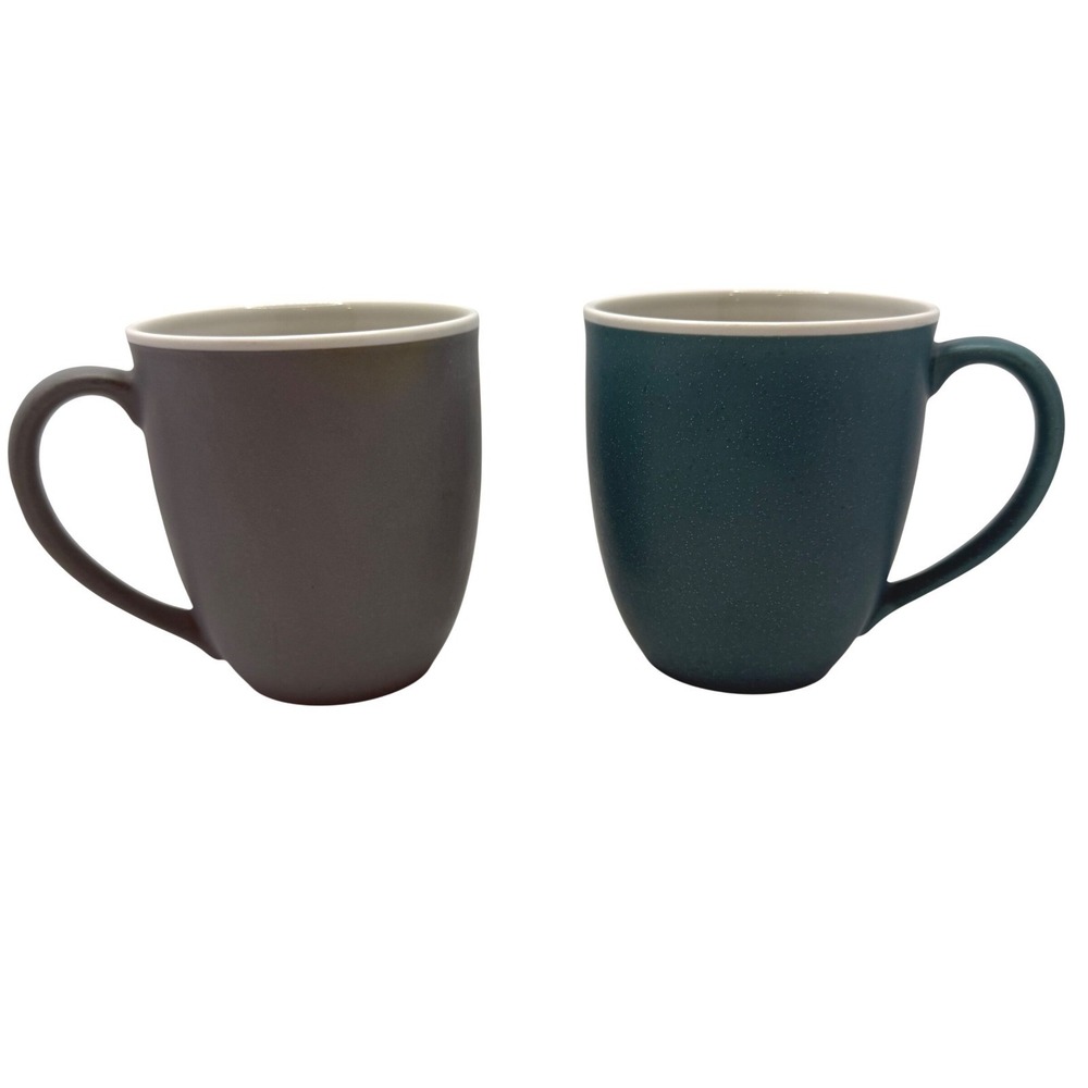 Noritake‎ ColorTrio Mugs Set of 2 Slate Grey Turquoise Blue Fine Porcelain 4396
